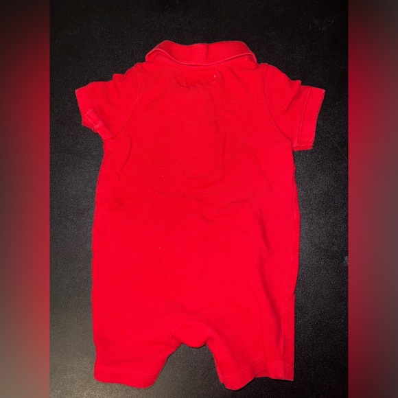 Ralph Lauren baby shortall one piece romper red Christmas Polo 3 6 Mos Holiday - Picture 2 of 5